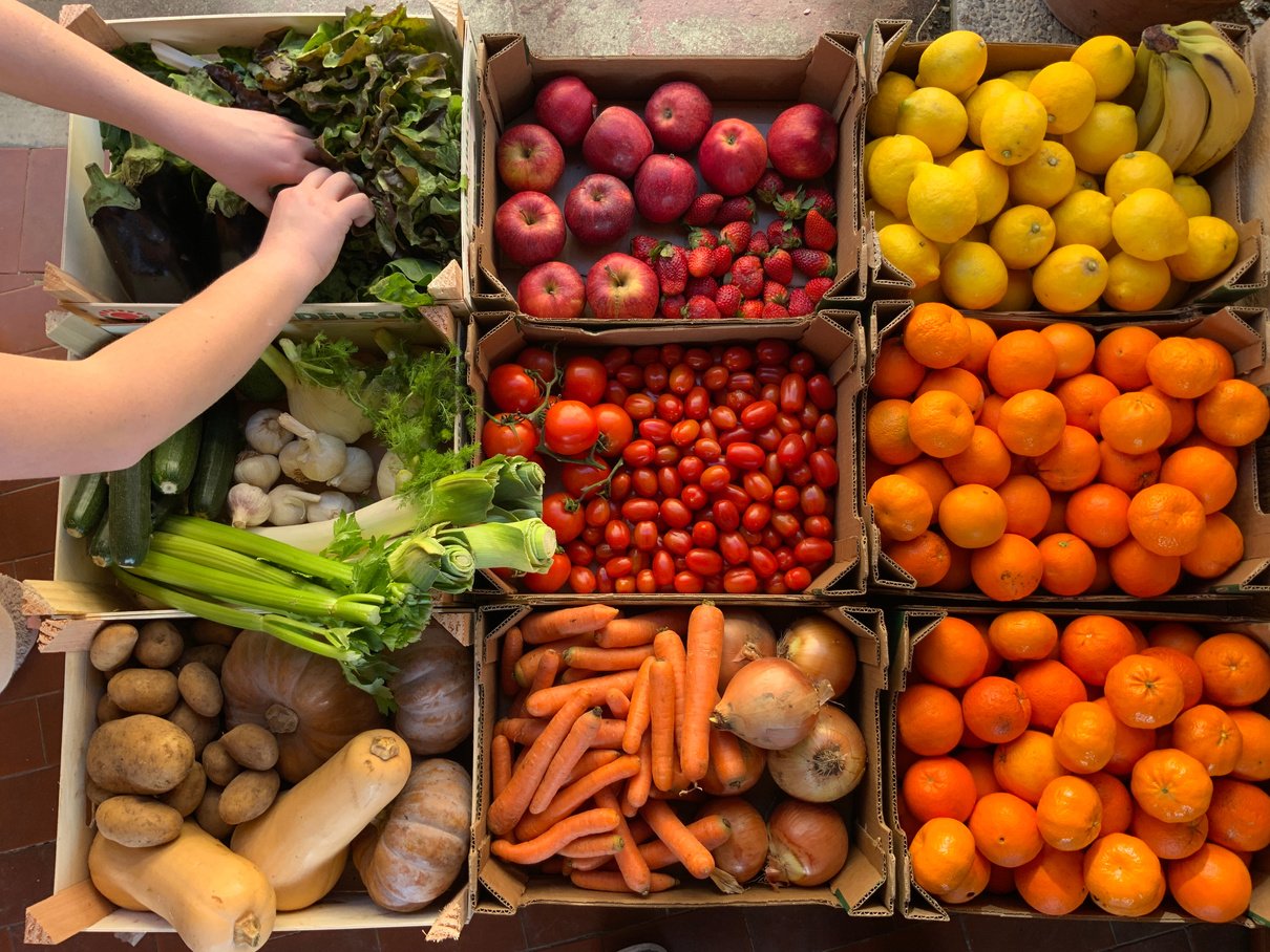 Assorted Fruits and Vegetables in the Boxes